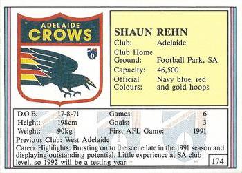 1992 AFL Regina #174 Shaun Rehn Back